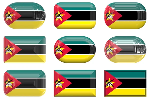 Nine glass buttons of the Flag of Mozamb — Stock Photo, Image