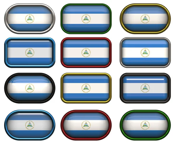Doce botones de la Bandera de Nicaragua — Foto de Stock