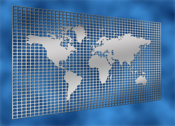Mapa světa kovové mřížky — Stock fotografie