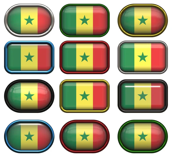 12 przycisków flagi Senegalu — Zdjęcie stockowe