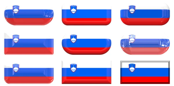 Neun gläserne Knöpfe der slowenischen Flagge — Stockfoto