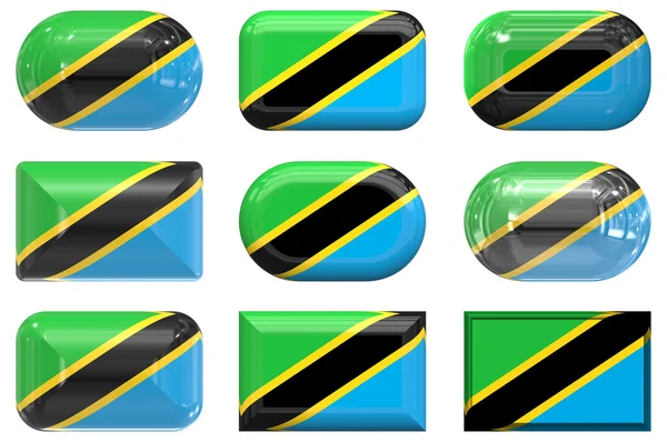 Nove botões de vidro da Bandeira da Tanzânia — Fotografia de Stock
