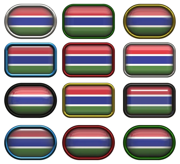 Dwanaście przycisków flagi Gambii — Zdjęcie stockowe