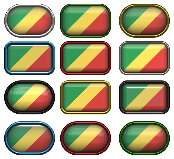 Doze botões da bandeira da república do congo — Fotografia de Stock