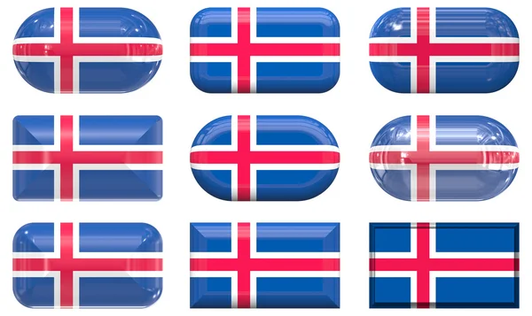 Devět skla tlačítka vlajky icelan — Stock fotografie