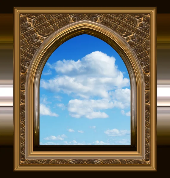 哥特式或奇幻片窗口与蓝蓝的天空 — 图库照片