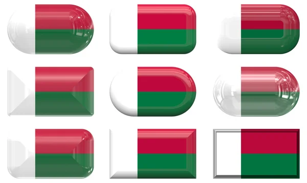 Nine glass buttons of the Flag of Madaga — стокове фото