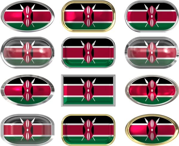 12 przycisków Flaga Kenii — Zdjęcie stockowe