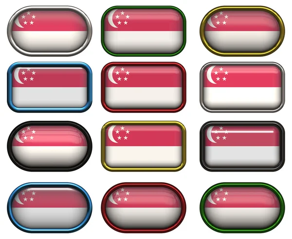 12 botones de la Bandera de Singapur — Foto de Stock