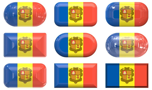 Nove botões de vidro da Bandeira de andorr — Fotografia de Stock