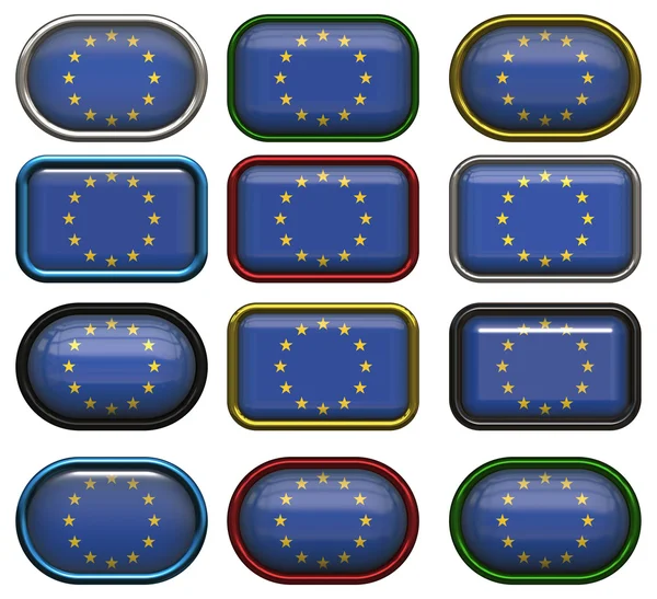 Doze botões da bandeira da Europa — Fotografia de Stock