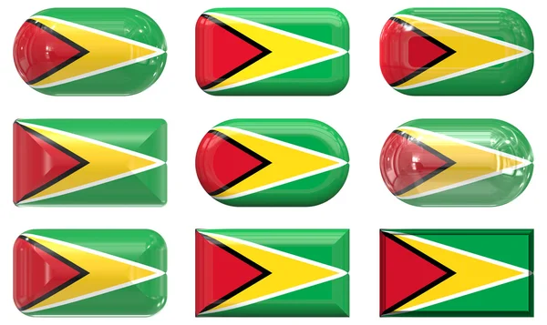 Nio glas knappar av Guyanas flagga — Stockfoto