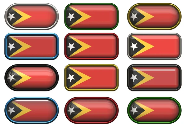 Doze botões da Bandeira de Timor-Leste — Fotografia de Stock