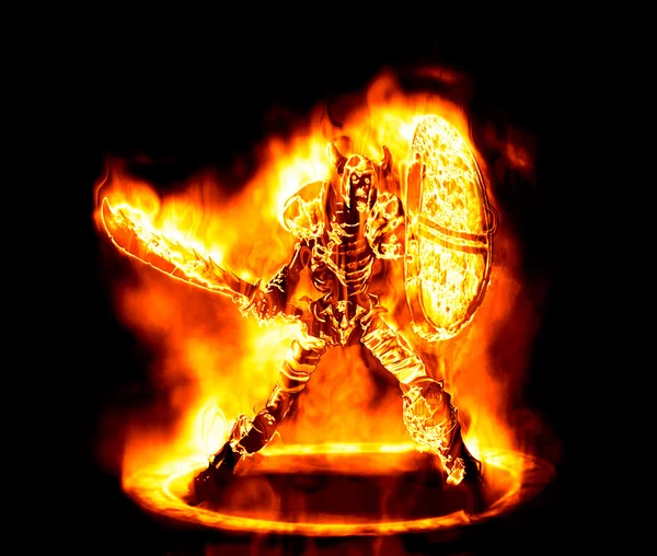 Fiery sketon warrior — Stock Photo, Image