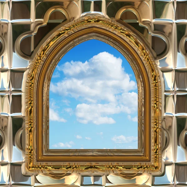 青い空とゴシック様式またはサイファイのウィンドウ — ストック写真