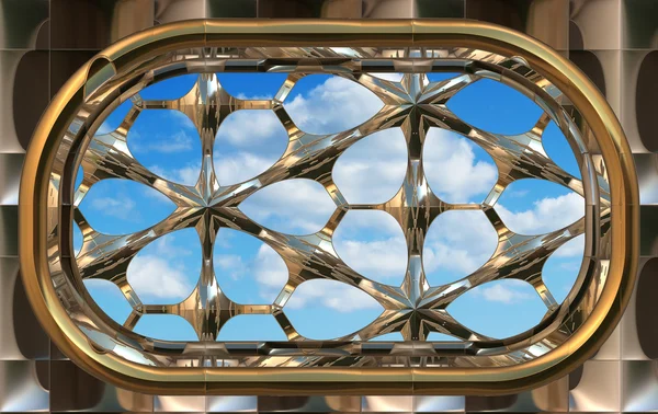 Готическое или научное окно с голубым небом — стоковое фото