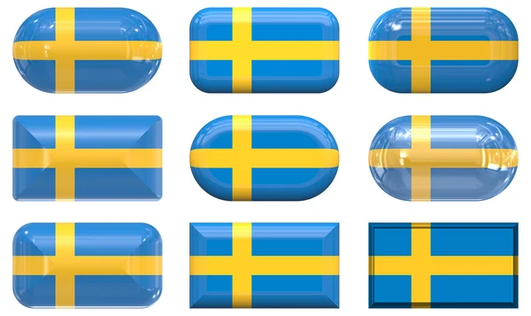 Neun gläserne Knöpfe der schwedischen Flagge — Stockfoto