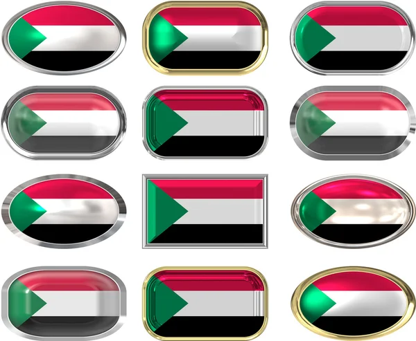 12 botones de la Bandera de Sudán —  Fotos de Stock