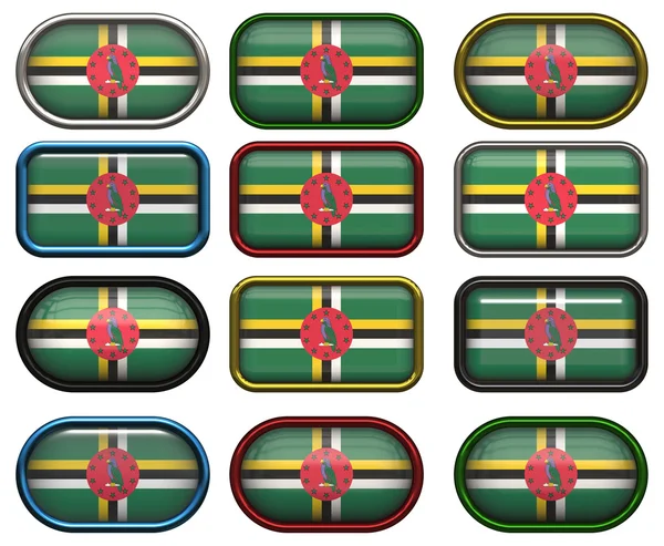 Doze botões da Bandeira da Dominica — Fotografia de Stock