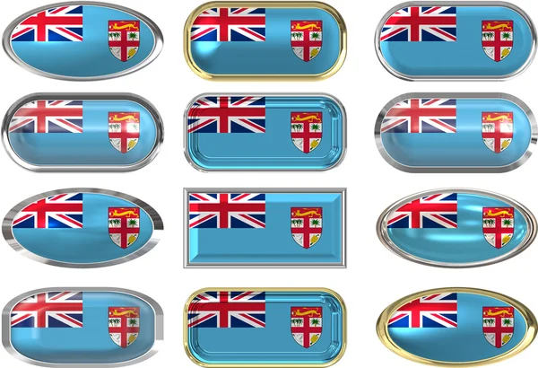 Tolv knappar av flagga fiji — Stockfoto