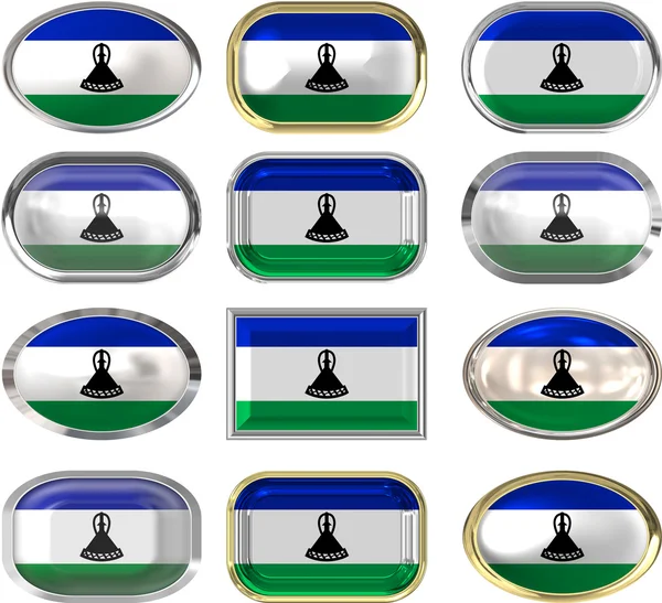 Doce botones de la Bandera de Lesotho —  Fotos de Stock