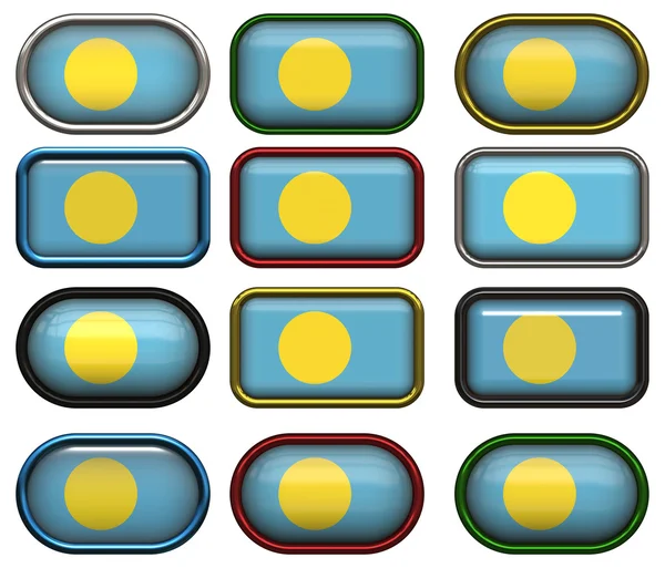 Doce botones de la Bandera de Palaos — Foto de Stock