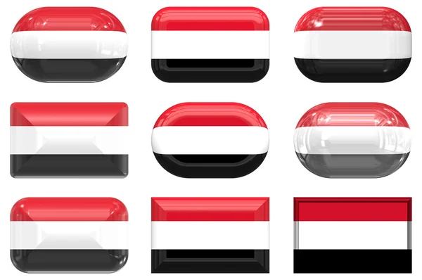 Nine glass buttons of the Flag of Yemen — Stock Photo, Image
