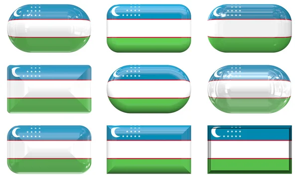 Nove botões de vidro bandeira do uzbequistão — Fotografia de Stock