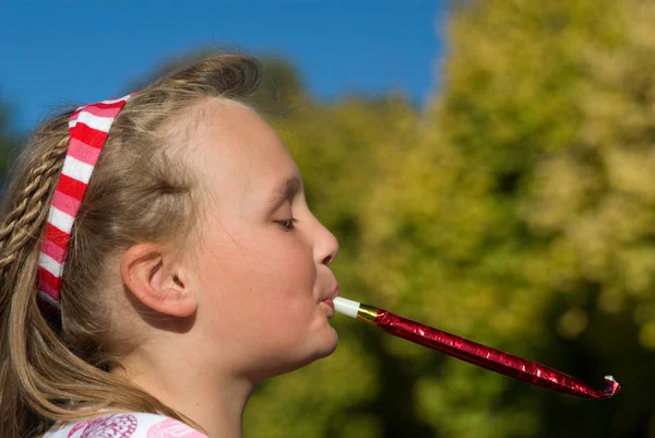 Girl with blower — Stock Photo, Image