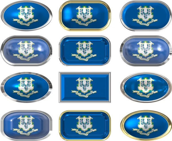 12 przycisków pod banderą Connecticut — Zdjęcie stockowe