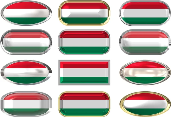 Двенадцать кнопок флага Венгрии — стоковое фото