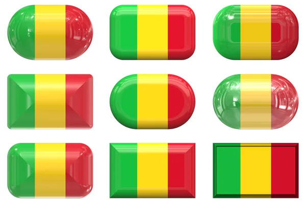 Nove botões de vidro da Bandeira do Mali — Fotografia de Stock