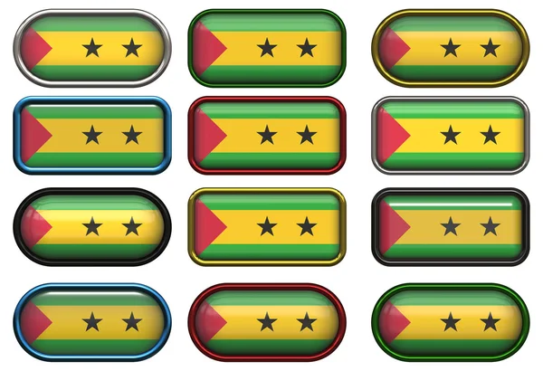 Двенадцать кнопок флага Сан-Томе и Принца — стоковое фото