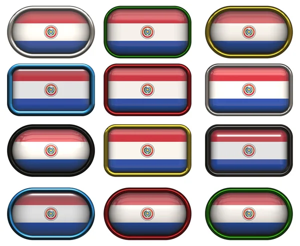 Doze botões da Bandeira do Paraguai — Fotografia de Stock