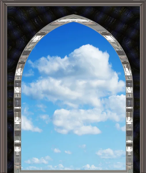 stock image Gothic or scifi window with blue sky