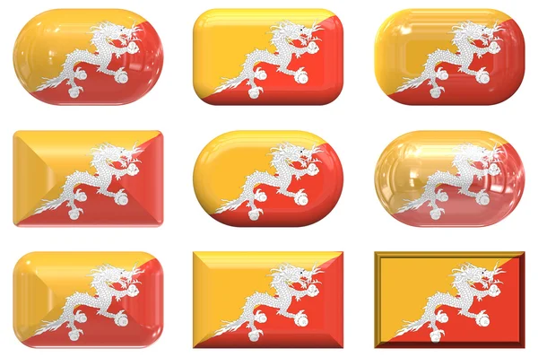 Nueve botones de cristal de la bandera de Bután —  Fotos de Stock