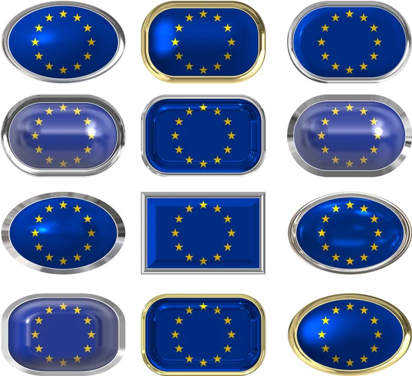 Doze botões da bandeira da União Europeia — Fotografia de Stock