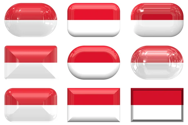 Nove botões de vidro da Bandeira da Indonésia — Fotografia de Stock