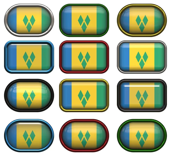 Doce botones de la Bandera de San Vicente y — Foto de Stock