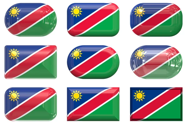 Dziewięć przycisków ze szkła bandery nambia — Zdjęcie stockowe