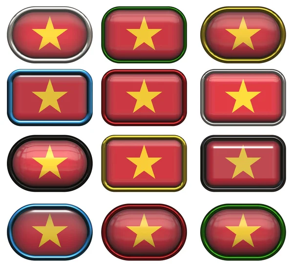 Doze botões da Bandeira do Vietnã — Fotografia de Stock