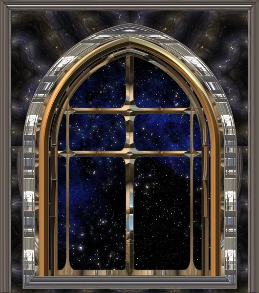 Fönster i rymden eller stjärnklar natthimmel — Stockfoto