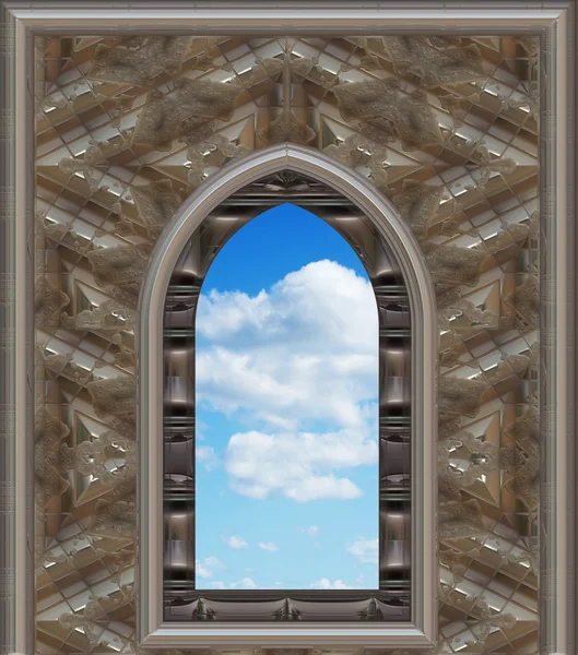 Gótikus vagy scifi ablak-val kék ég — Stock Fotó
