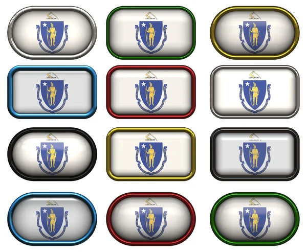 12 knappar av massachusetts flagga — Stockfoto