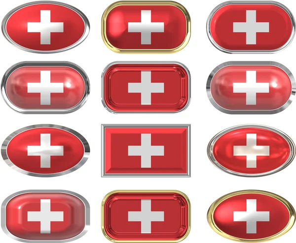 Stock image 12 buttons of the Flag of Switzerland