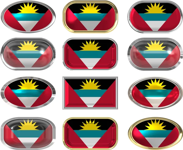 Doce botones de la Bandera de antigua barbuda —  Fotos de Stock