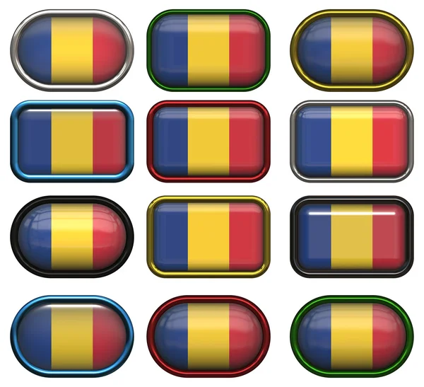 Doce botones de la bandera de Rumanía —  Fotos de Stock