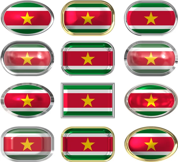 Dvanáct tlačítka Surinamská vlajka — Stock fotografie