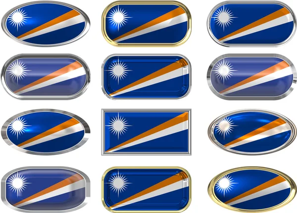 12 przycisków pod banderą Wysp Marshalla — Zdjęcie stockowe