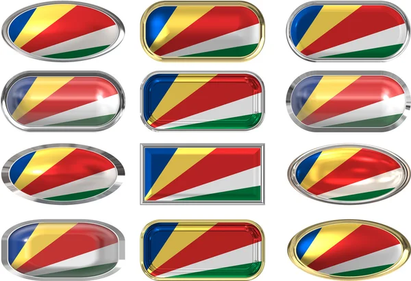 Doce botones de la bandera de las Seychelles —  Fotos de Stock